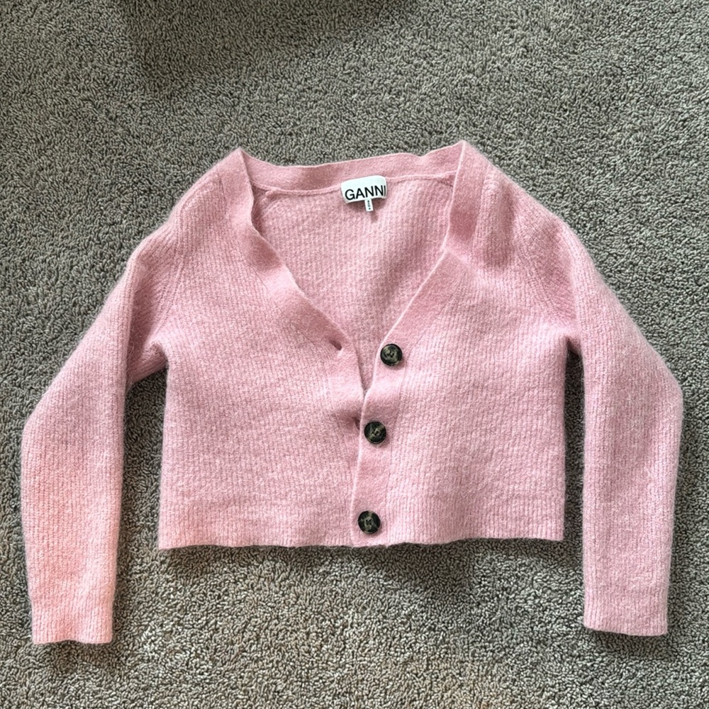 Ganni Pink Wool and Alpaca Sweater Cardigan